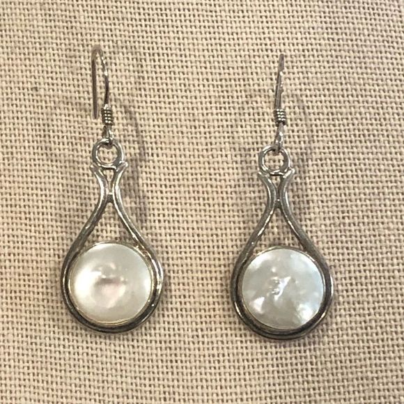 Vintage Sterling Silver Pearl Drop Dangle Earrings - Picture 5 of 5